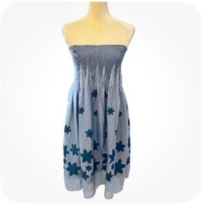 Anthropologie Lapis Strapless Blue Sheen Dress